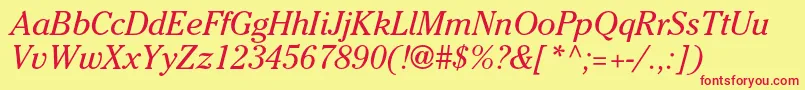 Fonte CheltenhamstdBookitalic – fontes vermelhas em um fundo amarelo