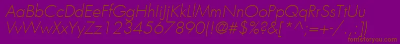 Fonte KudosLightSsiLightItalic – fontes marrons em um fundo roxo