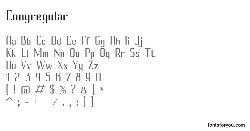 Schriftart Conyregular – Alphabet, Zahlen, spezielle Symbole