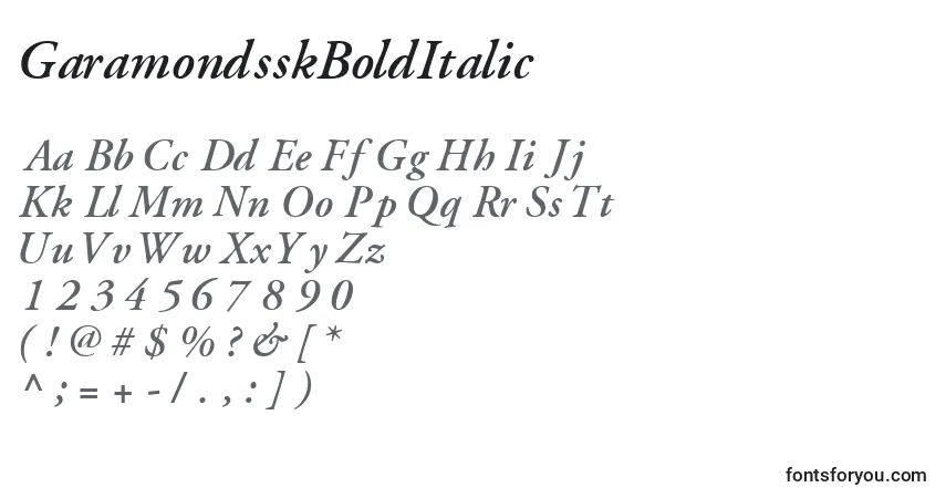 Czcionka GaramondsskBoldItalic – alfabet, cyfry, specjalne znaki