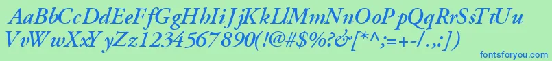 GaramondsskBoldItalic-Schriftart – Blaue Schriften auf grünem Hintergrund