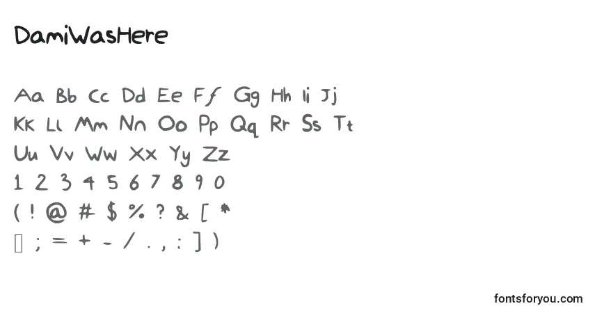 Czcionka DamiWasHere – alfabet, cyfry, specjalne znaki
