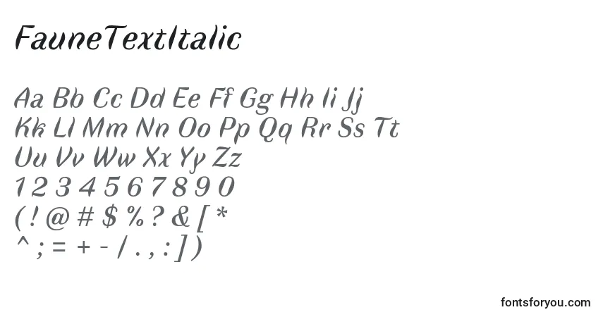 FauneTextItalic (64294)-fontti – aakkoset, numerot, erikoismerkit