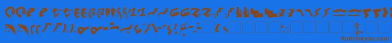 フォントGiediDecepticonGraffiti – 茶色の文字が青い背景にあります。