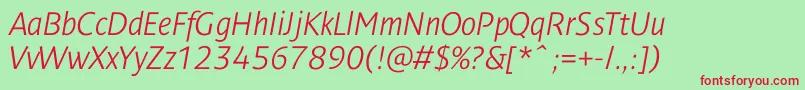 DendanewlightcItalic Font – Red Fonts on Green Background