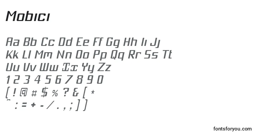 Schriftart Mobici – Alphabet, Zahlen, spezielle Symbole