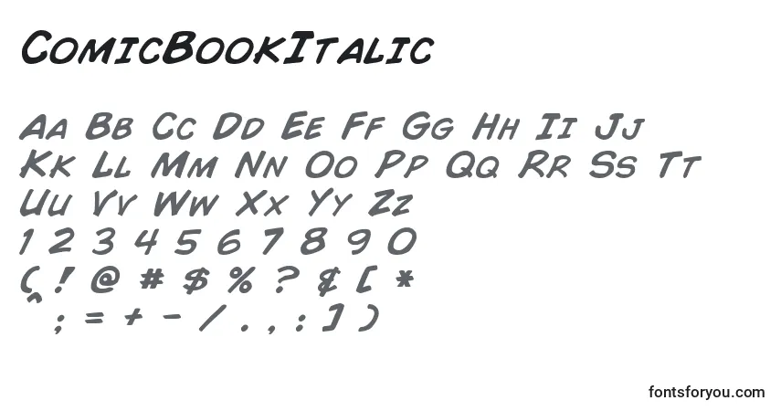 Fuente ComicBookItalic - alfabeto, números, caracteres especiales
