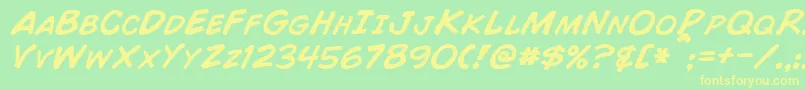 ComicBookItalic-fontti – keltaiset fontit vihreällä taustalla