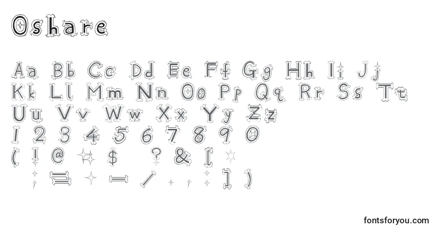 Czcionka Oshare – alfabet, cyfry, specjalne znaki