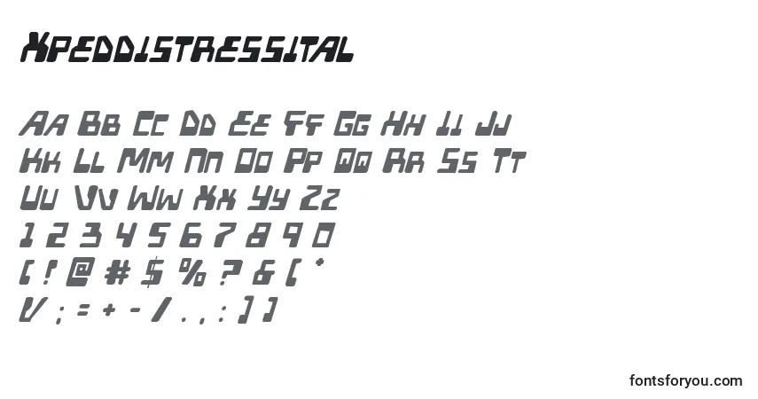 A fonte Xpeddistressital – alfabeto, números, caracteres especiais