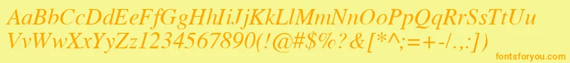 Weitere Informationen zur Tempofontitalic-Schriftart Tempofontitalic-Schriftart – Orangefarbene Schriften auf gelbem Hintergrund