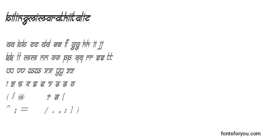 Шрифт BilingmimarathiItalic – алфавит, цифры, специальные символы