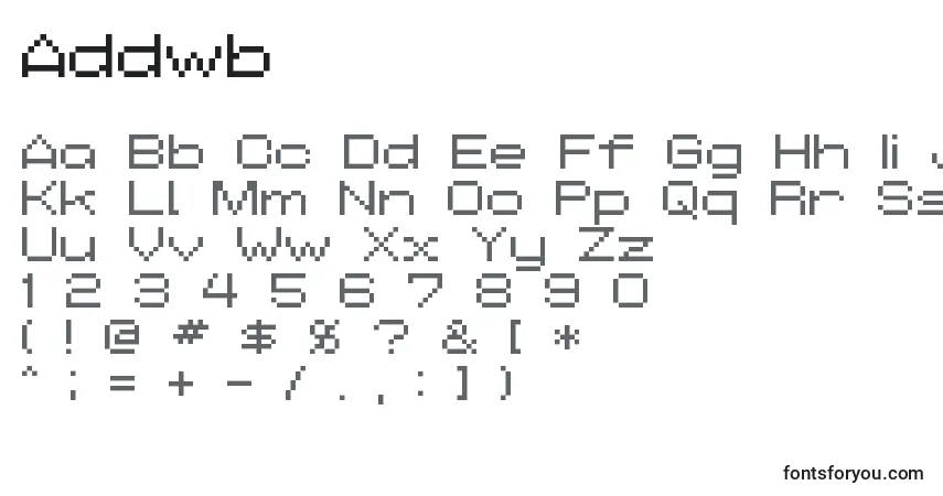 Czcionka Addwb – alfabet, cyfry, specjalne znaki