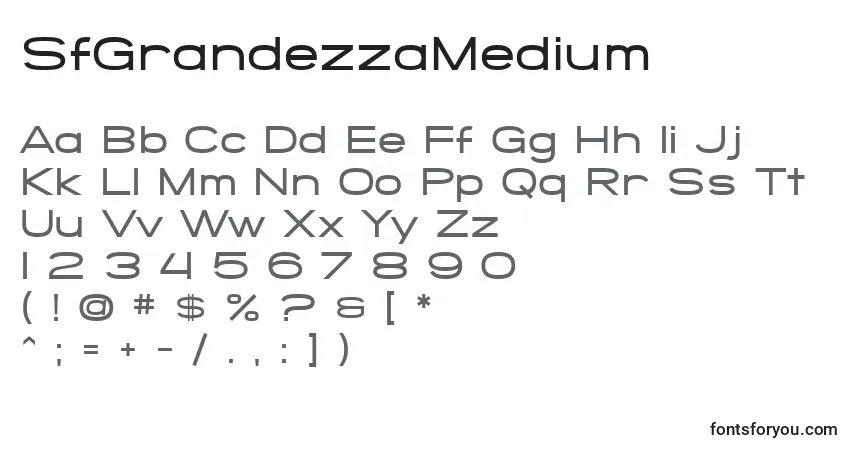 A fonte SfGrandezzaMedium – alfabeto, números, caracteres especiais