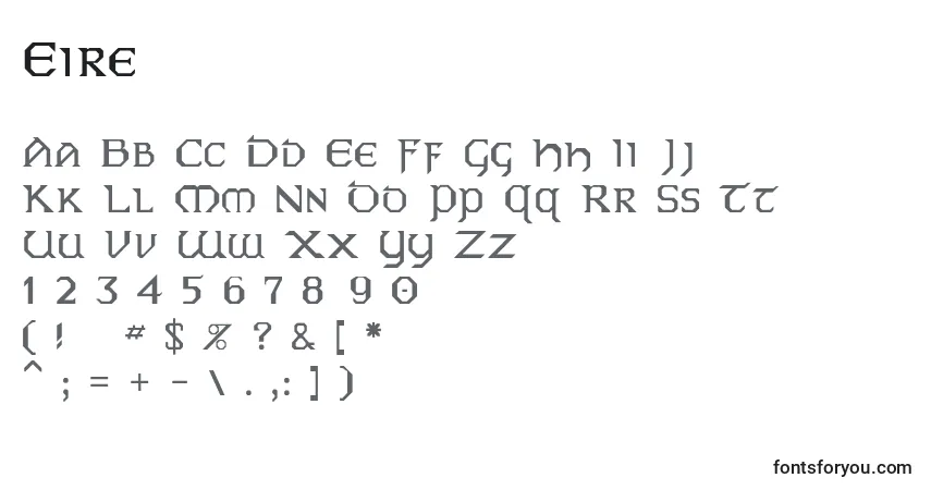 A fonte Eire – alfabeto, números, caracteres especiais