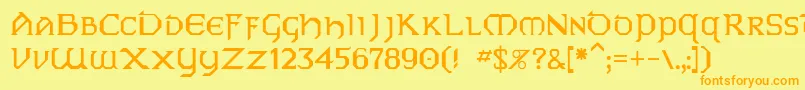 フォントEire – オレンジの文字が黄色の背景にあります。