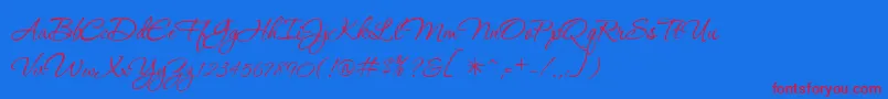 P22Corinthia-Schriftart – Rote Schriften auf blauem Hintergrund