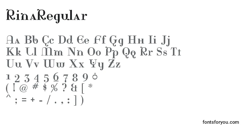 Schriftart RinaRegular – Alphabet, Zahlen, spezielle Symbole