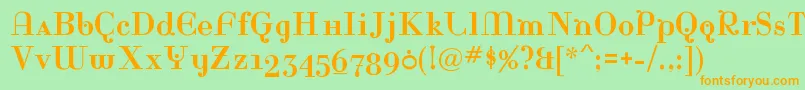 フォントRinaRegular – オレンジの文字が緑の背景にあります。