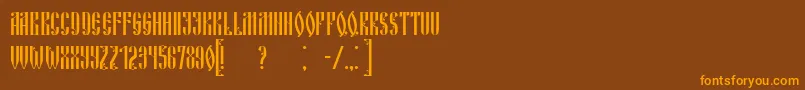 フォントRussianLand – オレンジ色の文字が茶色の背景にあります。