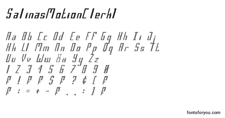 Czcionka SalinasMotionClerk1 – alfabet, cyfry, specjalne znaki