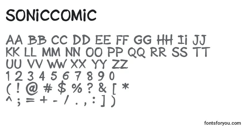 Czcionka SonicComic – alfabet, cyfry, specjalne znaki