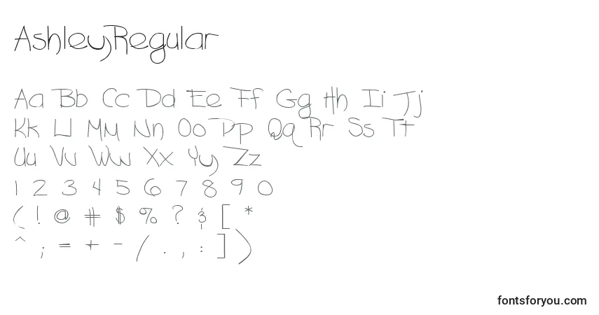 Czcionka AshleyRegular – alfabet, cyfry, specjalne znaki