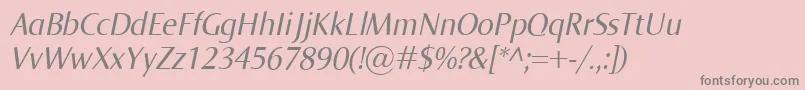NormaItalic-fontti – harmaat kirjasimet vaaleanpunaisella taustalla