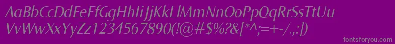 NormaItalic-fontti – harmaat kirjasimet violetilla taustalla
