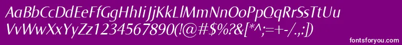 NormaItalic-fontti – valkoiset fontit violetilla taustalla
