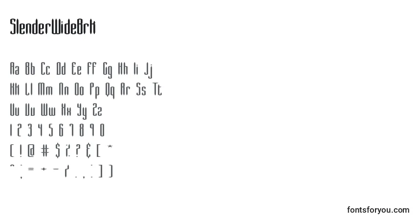 Czcionka SlenderWideBrk – alfabet, cyfry, specjalne znaki