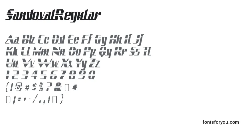 A fonte SandovalRegular – alfabeto, números, caracteres especiais