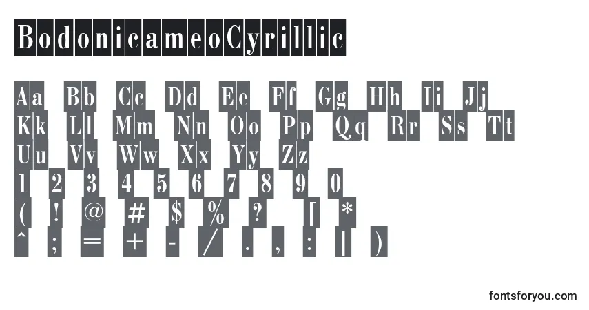 BodonicameoCyrillic-fontti – aakkoset, numerot, erikoismerkit