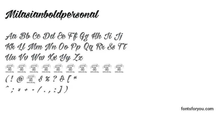 Шрифт Milasianboldpersonal – алфавит, цифры, специальные символы
