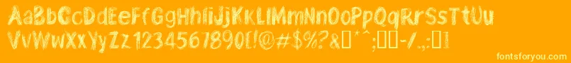 TenoclockRegular-Schriftart – Gelbe Schriften auf orangefarbenem Hintergrund