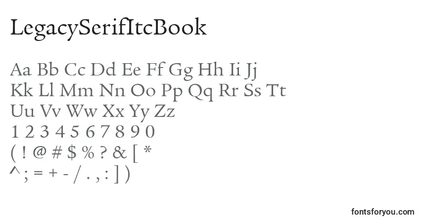 Czcionka LegacySerifItcBook – alfabet, cyfry, specjalne znaki