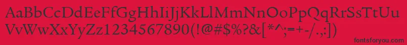 Fonte LegacySerifItcBook – fontes pretas em um fundo vermelho