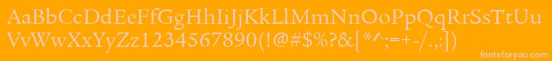 LegacySerifItcBook-fontti – vaaleanpunaiset fontit oranssilla taustalla