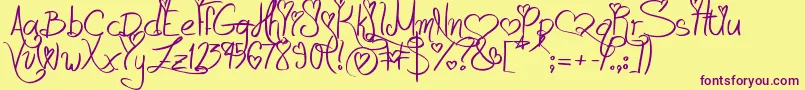 LoveAndPassion Font – Purple Fonts on Yellow Background