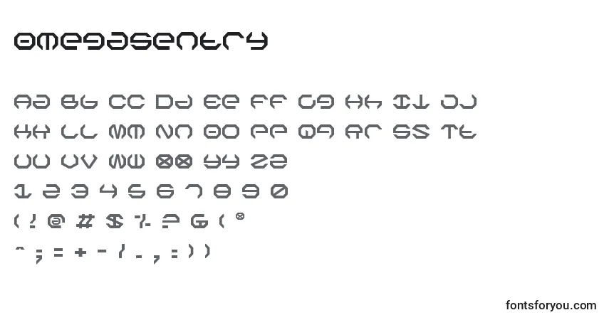 A fonte OmegaSentry – alfabeto, números, caracteres especiais