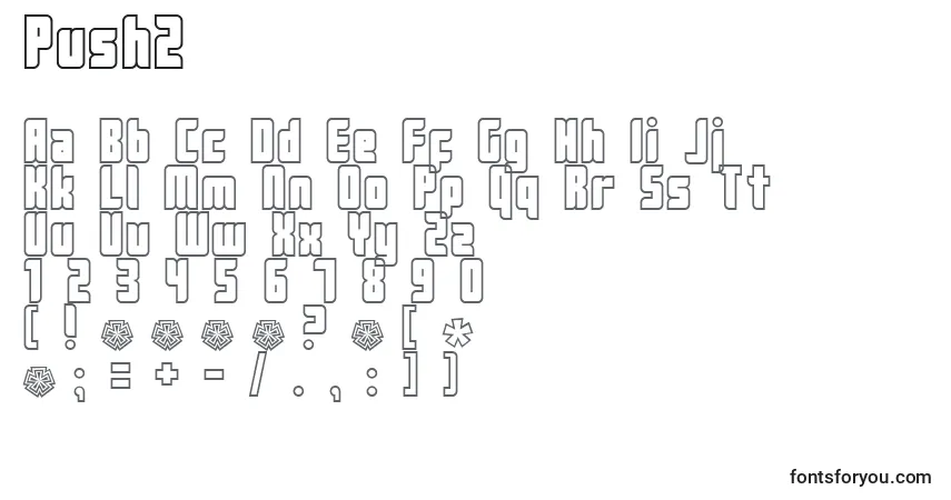 Czcionka Push2 – alfabet, cyfry, specjalne znaki