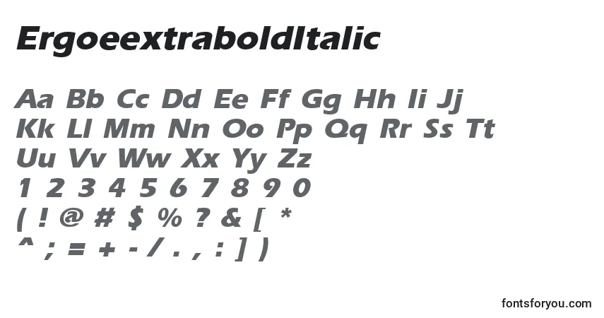 Czcionka ErgoeextraboldItalic – alfabet, cyfry, specjalne znaki