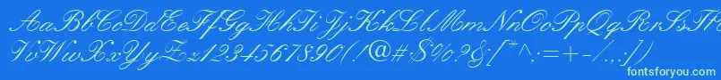 QuillScriptSsi-Schriftart – Grüne Schriften auf blauem Hintergrund