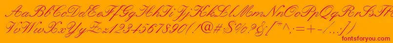 QuillScriptSsi-Schriftart – Rote Schriften auf orangefarbenem Hintergrund