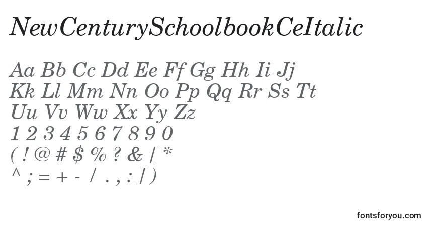 A fonte NewCenturySchoolbookCeItalic – alfabeto, números, caracteres especiais
