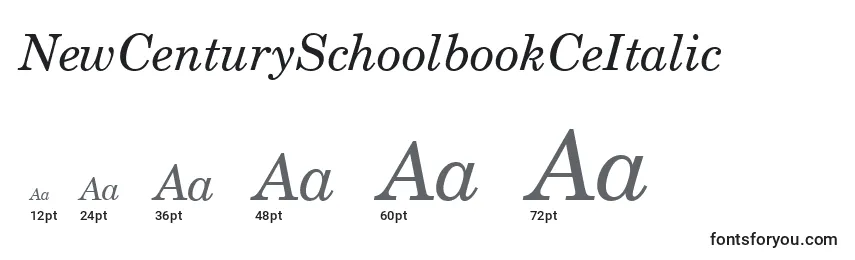 Размеры шрифта NewCenturySchoolbookCeItalic