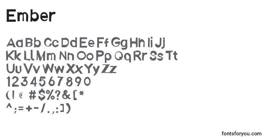 A fonte Ember – alfabeto, números, caracteres especiais