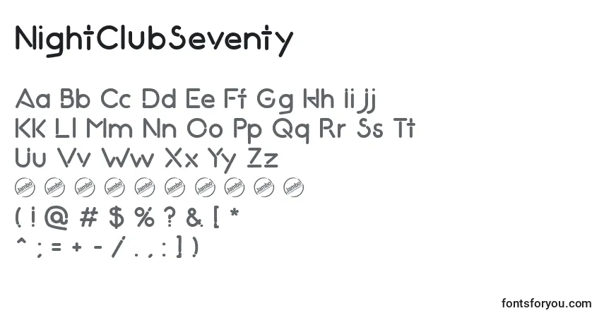Schriftart NightClubSeventy – Alphabet, Zahlen, spezielle Symbole