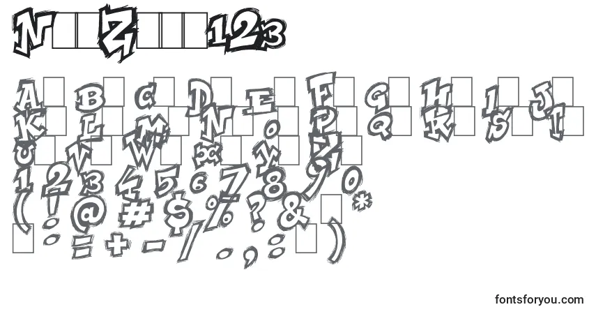 Schriftart NycZone123 – Alphabet, Zahlen, spezielle Symbole