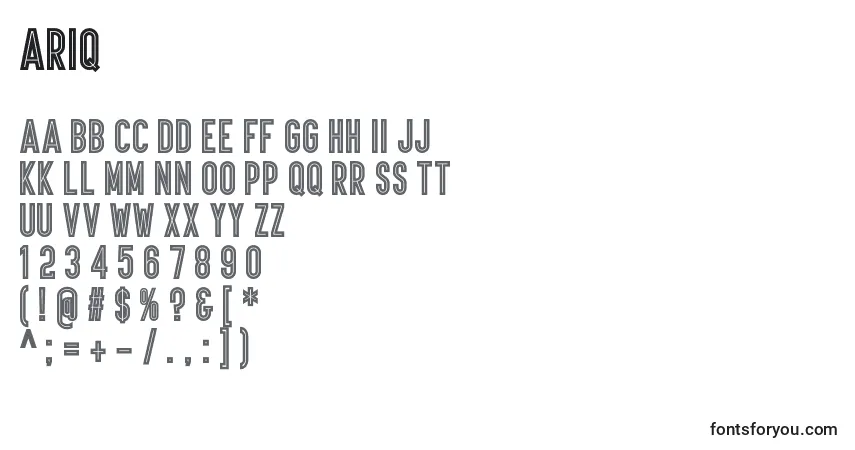 Czcionka Ariq – alfabet, cyfry, specjalne znaki
